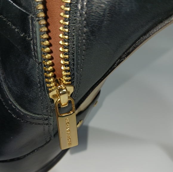 *Michael Kors Stockard Bootie Dark Brown/Black 5" Heel Sz 10M Gold Side Zipper - Picture 9 of 14